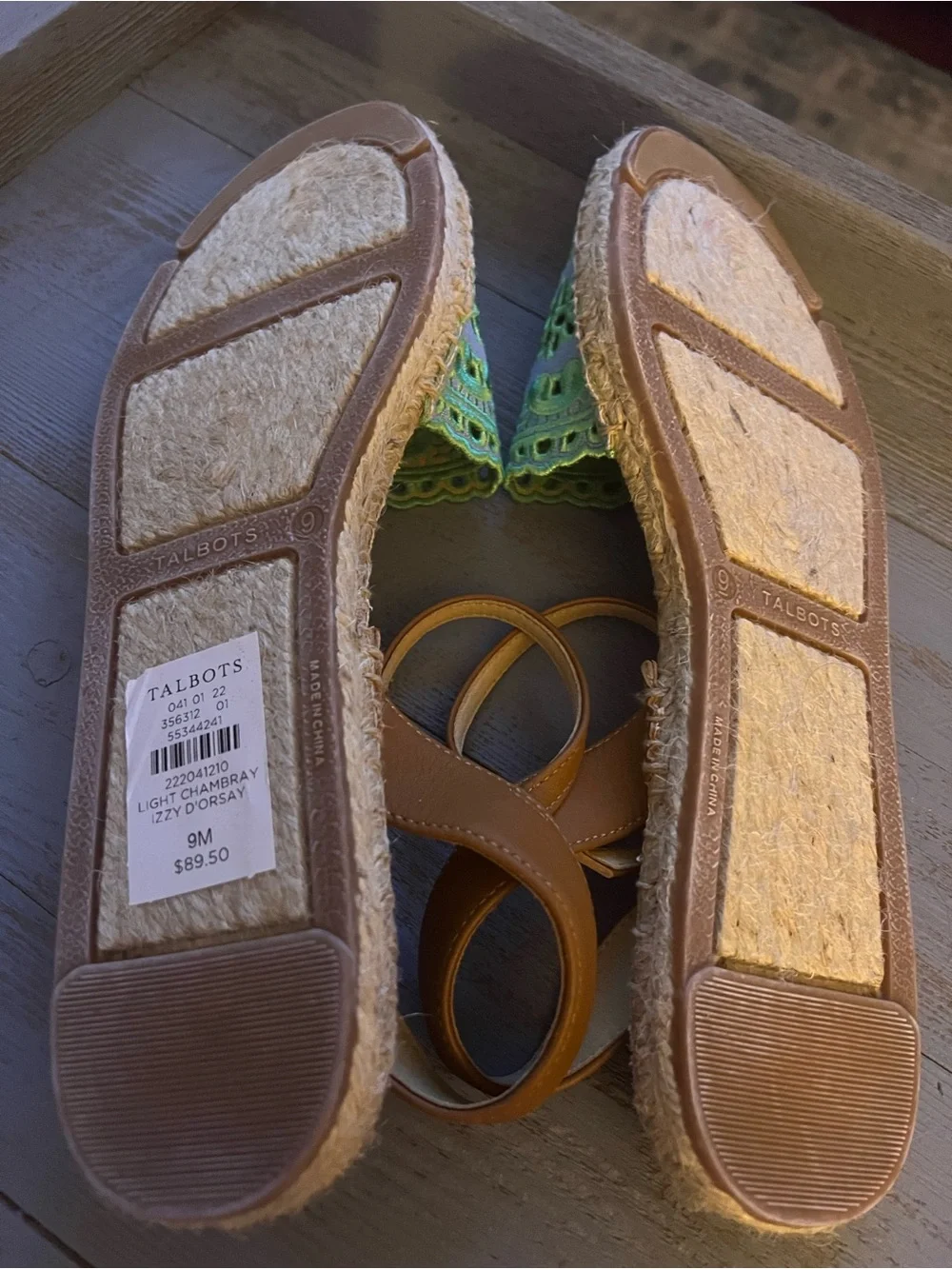 Talbots Espadrille Slingback Flats with Green Embroidered Toe - Picture 6 of 6